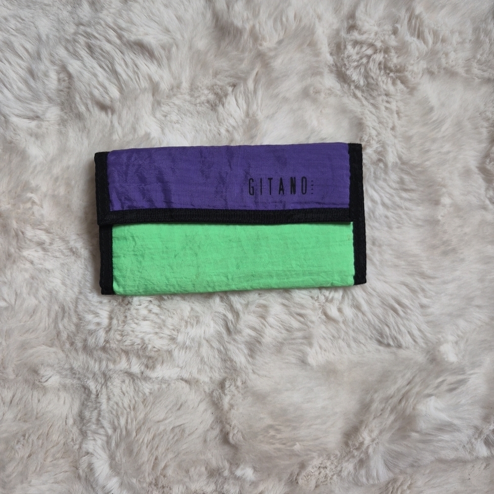 Vintage Gitano Wallet 80s 90s Windbreaker Material Bright Colors Purple Green ✨️